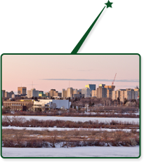Photo de la Ville de Régina en Saskatchewan et du lac Wascana gelé.
